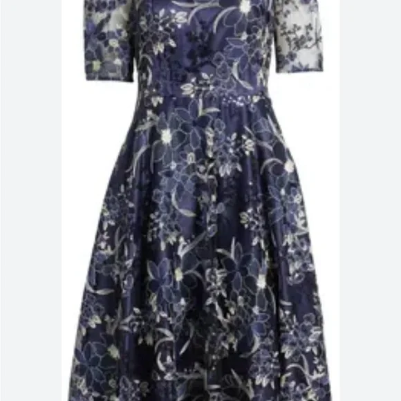 Eliza J Navy and Cream Floral Midi Dress - Picture 10 of 11